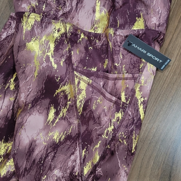 TAHARI SPORT Women's Burgundy Gold Marble Leggings with Pockets Size 1X - Picture 8 of 10